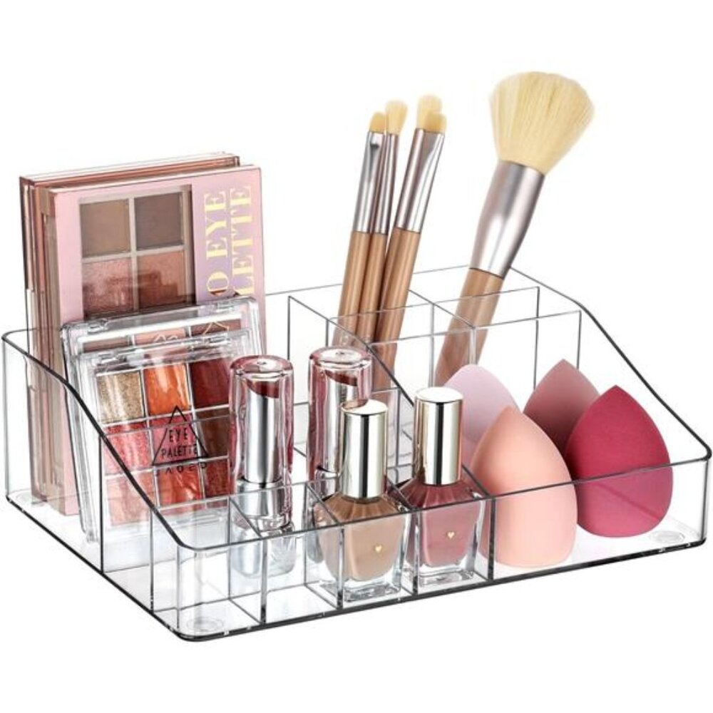 1 Tier Clear Makeup Organizer with Drawer, Cosmetic Storage for Dresser Counter
